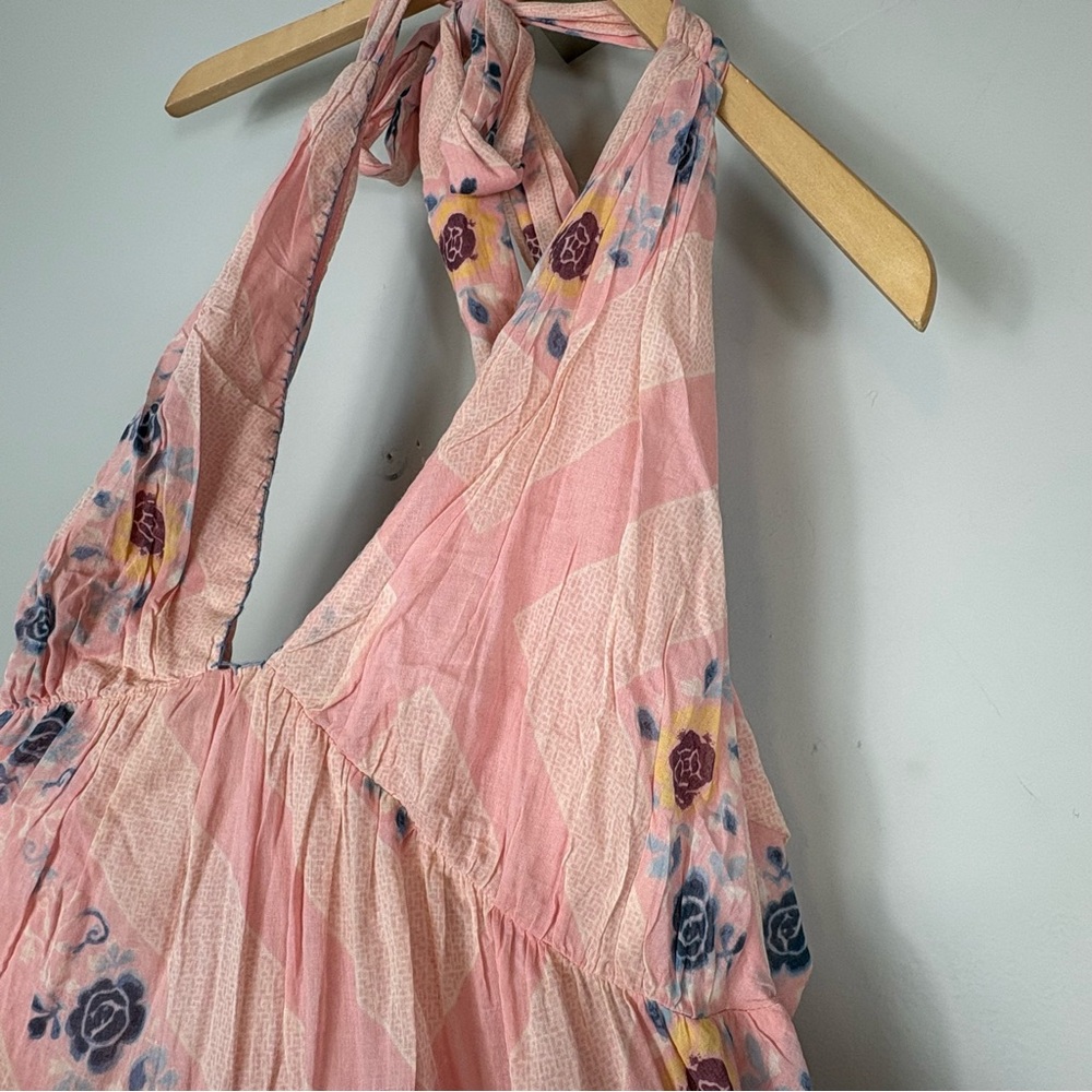 New Free People Stop Time Maxi Dress Sz M Halter Coquette Pink Cotton Tiered - Picture 5 of 15
